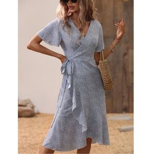 Blue Dot Flutter Sleeve Wrap Sundress